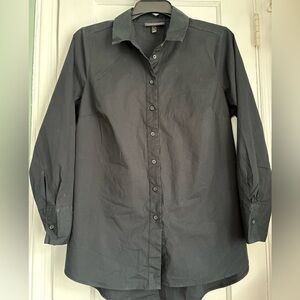 Lane Bryant Black Button Front Shirt Top Back Tie Waist Plus Size: 14
